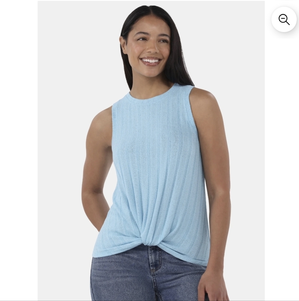 Time and Tru Sky Blue Twist Front Tank Top